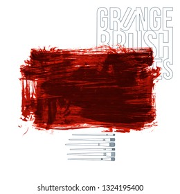 Red brush stroke and texture. Grunge vector abstract hand - painted element. Underline and border design.