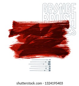 Red brush stroke and texture. Grunge vector abstract hand - painted element. Underline and border design.