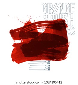 Red brush stroke and texture. Grunge vector abstract hand - painted element. Underline and border design.