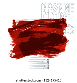 Red brush stroke and texture. Grunge vector abstract hand - painted element. Underline and border design.