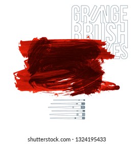 Red brush stroke and texture. Grunge vector abstract hand - painted element. Underline and border design.