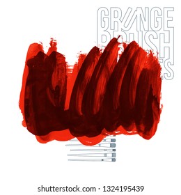Red brush stroke and texture. Grunge vector abstract hand - painted element. Underline and border design.