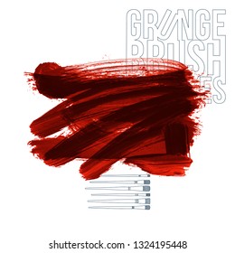 Red brush stroke and texture. Grunge vector abstract hand - painted element. Underline and border design.