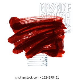 Red brush stroke and texture. Grunge vector abstract hand - painted element. Underline and border design.