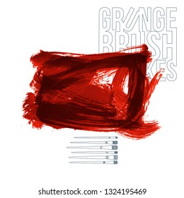 Red brush stroke and texture. Grunge vector abstract hand - painted element. Underline and border design.