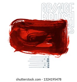 Red brush stroke and texture. Grunge vector abstract hand - painted element. Underline and border design.