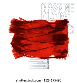Red brush stroke and texture. Grunge vector abstract hand - painted element. Underline and border design.