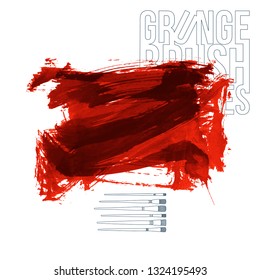 Red brush stroke and texture. Grunge vector abstract hand - painted element. Underline and border design.