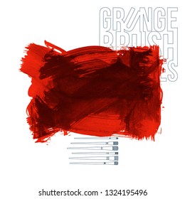 Red brush stroke and texture. Grunge vector abstract hand - painted element. Underline and border design.