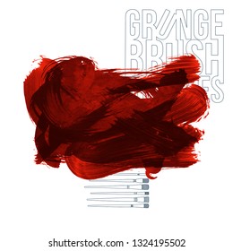 Red brush stroke and texture. Grunge vector abstract hand - painted element. Underline and border design.