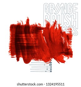Red brush stroke and texture. Grunge vector abstract hand - painted element. Underline and border design.