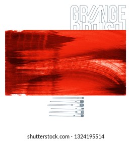 Red brush stroke and texture. Grunge vector abstract hand - painted element. Underline and border design.
