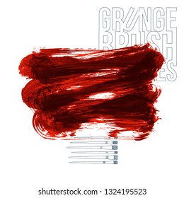 Red brush stroke and texture. Grunge vector abstract hand - painted element. Underline and border design.