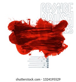 Red brush stroke and texture. Grunge vector abstract hand - painted element. Underline and border design.