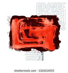 Red brush stroke and texture. Grunge vector abstract hand - painted element. Underline and border design.