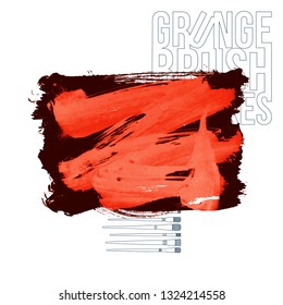 Red brush stroke and texture. Grunge vector abstract hand - painted element. Underline and border design.