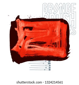Red brush stroke and texture. Grunge vector abstract hand - painted element. Underline and border design.