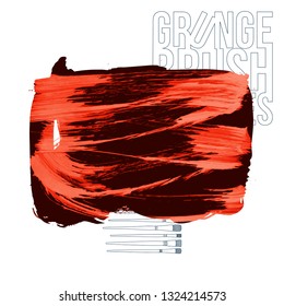 Red brush stroke and texture. Grunge vector abstract hand - painted element. Underline and border design.