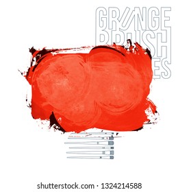 Red brush stroke and texture. Grunge vector abstract hand - painted element. Underline and border design.