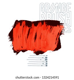 Red brush stroke and texture. Grunge vector abstract hand - painted element. Underline and border design.