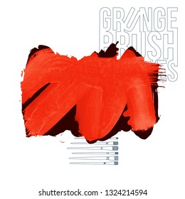 Red brush stroke and texture. Grunge vector abstract hand - painted element. Underline and border design.