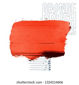 Red brush stroke and texture. Grunge vector abstract hand - painted element. Underline and border design.