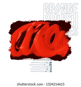 Red brush stroke and texture. Grunge vector abstract hand - painted element. Underline and border design.