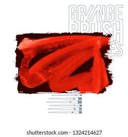 Red brush stroke and texture. Grunge vector abstract hand - painted element. Underline and border design.