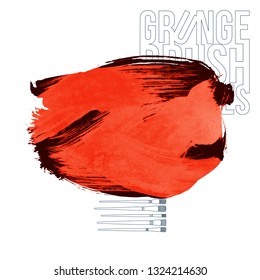 Red brush stroke and texture. Grunge vector abstract hand - painted element. Underline and border design.