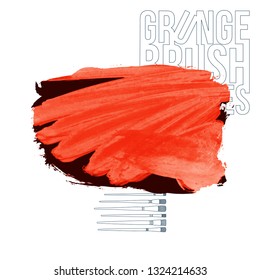 Red brush stroke and texture. Grunge vector abstract hand - painted element. Underline and border design.