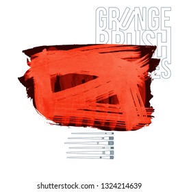 Red brush stroke and texture. Grunge vector abstract hand - painted element. Underline and border design.