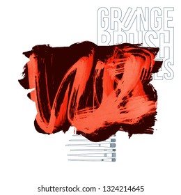 Red brush stroke and texture. Grunge vector abstract hand - painted element. Underline and border design.