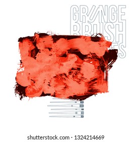 Red brush stroke and texture. Grunge vector abstract hand - painted element. Underline and border design.
