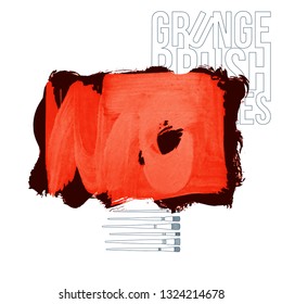 Red brush stroke and texture. Grunge vector abstract hand - painted element. Underline and border design.
