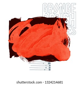 Red brush stroke and texture. Grunge vector abstract hand - painted element. Underline and border design.