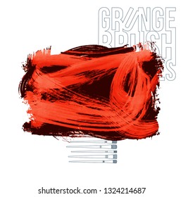 Red brush stroke and texture. Grunge vector abstract hand - painted element. Underline and border design.