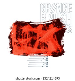 Red brush stroke and texture. Grunge vector abstract hand - painted element. Underline and border design.