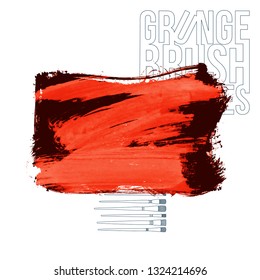Red brush stroke and texture. Grunge vector abstract hand - painted element. Underline and border design.