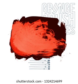 Red brush stroke and texture. Grunge vector abstract hand - painted element. Underline and border design.