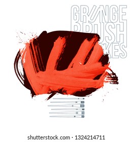 Red brush stroke and texture. Grunge vector abstract hand - painted element. Underline and border design.