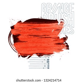 Red brush stroke and texture. Grunge vector abstract hand - painted element. Underline and border design.