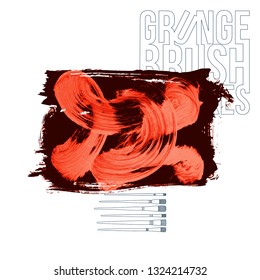Red brush stroke and texture. Grunge vector abstract hand - painted element. Underline and border design.