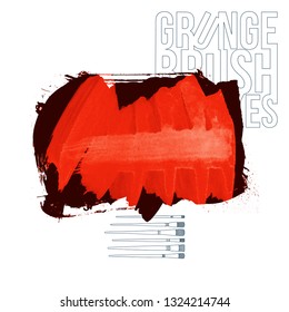 Red brush stroke and texture. Grunge vector abstract hand - painted element. Underline and border design.
