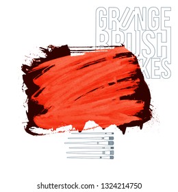 Red brush stroke and texture. Grunge vector abstract hand - painted element. Underline and border design.