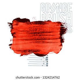 Red brush stroke and texture. Grunge vector abstract hand - painted element. Underline and border design.