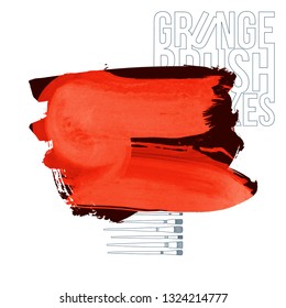 Red brush stroke and texture. Grunge vector abstract hand - painted element. Underline and border design.