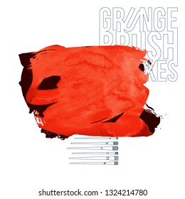 Red brush stroke and texture. Grunge vector abstract hand - painted element. Underline and border design.