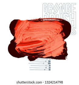Red brush stroke and texture. Grunge vector abstract hand - painted element. Underline and border design.