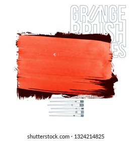 Red brush stroke and texture. Grunge vector abstract hand - painted element. Underline and border design.