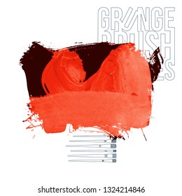 Red brush stroke and texture. Grunge vector abstract hand - painted element. Underline and border design.